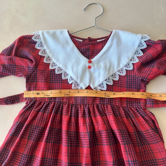 Vintage - Plaid Flannel Collar Dress - Long Sleeve- Red/Navy - Size 6 - Picture 7 of 9